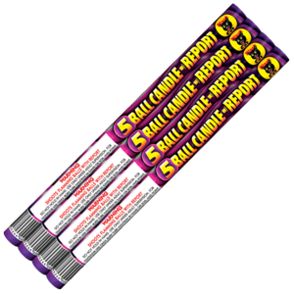 ROMAN CANDLE - 5-BALL W/REPORT - 4 PACK